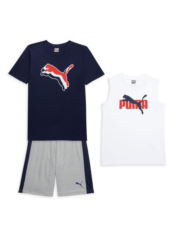 Puma Little Boy's 3-Piece Interlock Performance Tee, Muscle Tee & Shorts Set